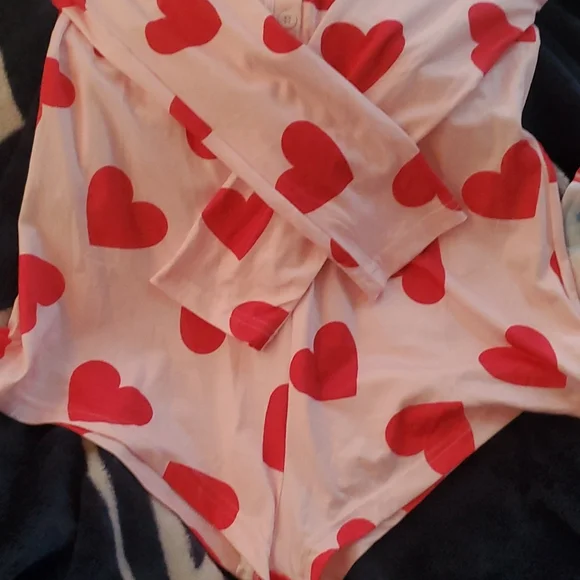 Adorable pink heart pajama one piece shorts. - Picture 2 of 4